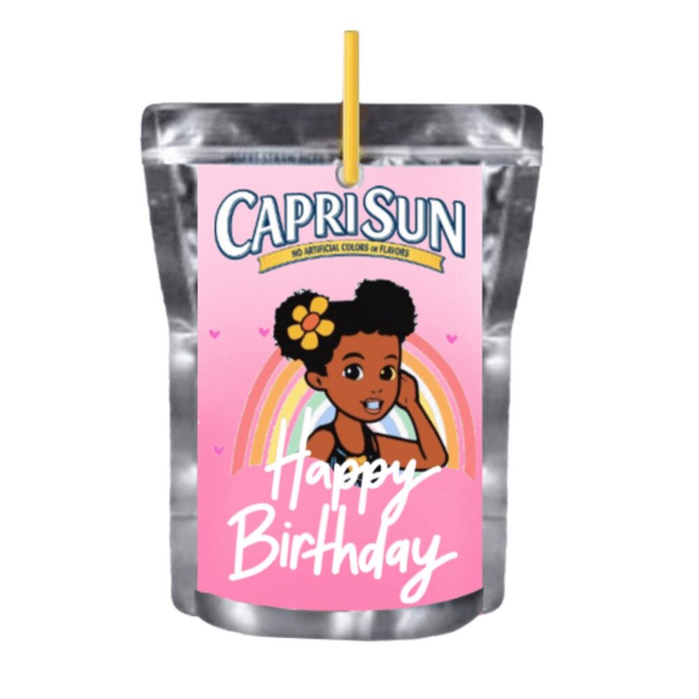 Custom Happy Birthday Juice Pouch labels, Pink Party Design, Set of 12